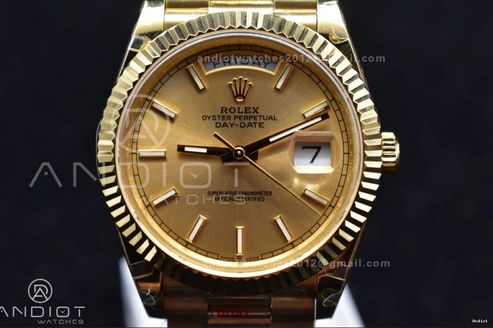 President Weight 904L V Stick YG Steel 731 YG 40 ZipUp Markers DayDate JDF on Gain Bracelet Dial A2836 0711